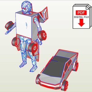 Disfraz transformable de Cyber Truck para niños plantillas digitales para construir en cartón