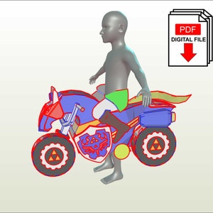 Plantillas digitales de disfraz de moto Zelda para niños para construir en cartón