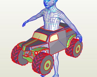 Monster truck, costume da becchino per bambini, modelli digitali per costruzioni in cartone