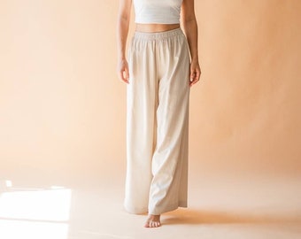 MUSLIN/LINEN TROUSERS, Black Linen Joggers, trousers of free cut with an elastic band , Black minimal trousers