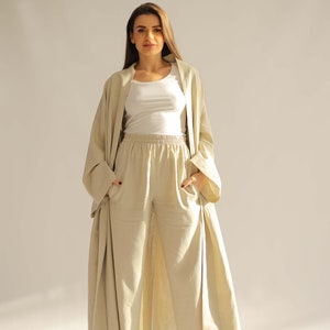 PLUS SIZE KIMONO, Japanese Classic Kimono With 2 Pockets, Organic Linen Long Kimono Robe Gift For Wife