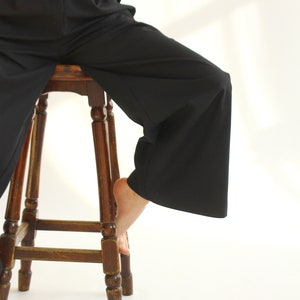 MUSLIN/LINEN TROUSERS, Black Linen Pants, trousers of free cut with an elastic band , Black minimal trousers image 2