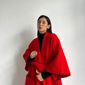 Jersey Red Kimono, Warm Kimono Cape, Natural Jersey, Gift for girl, Pinterest vibe, Kimono urban Robe for outside image 2