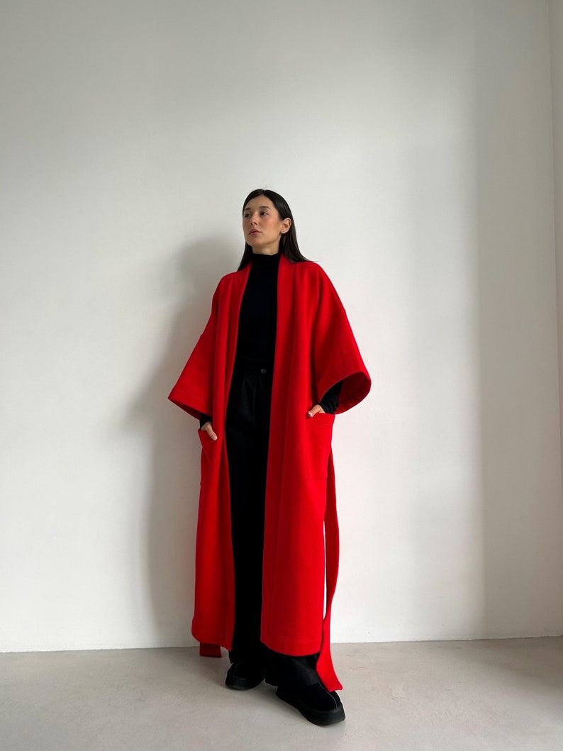 Jersey Red Kimono, Warm Kimono Cape, Natural Jersey, Gift for girl, Pinterest vibe, Kimono urban Robe for outside image 3