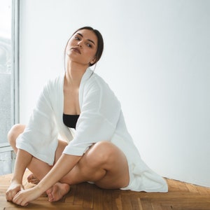 FLOOR LENGTH ROBE, Luxury Robe, Japanese Classic Long Kimono White Muslin Suit, Oversized Organic Linen Long Sleeve Kimono Robe