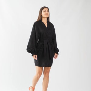 SHORT MUSLIN ROBE, Black Summer Kimono, Casual Japanese Aesthetic Wear Kimono, Plus Size Cotton Kimono Robe Gift For Wife