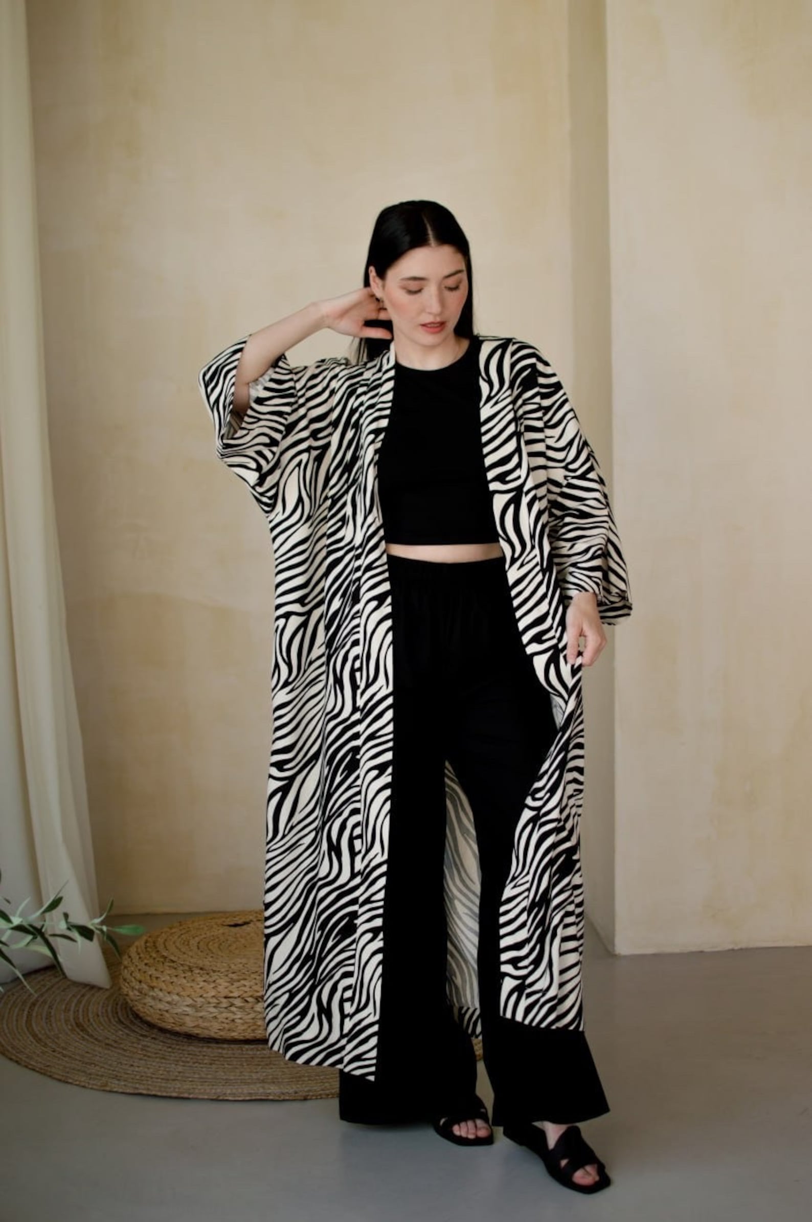LINEN ZEBRA PLUS Size Kimono, Animal Print Dress, Boho Zebra Robe, Rave ...