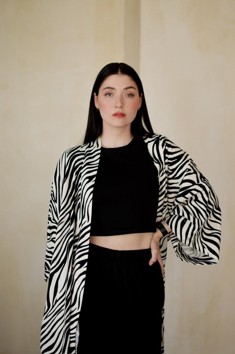 LINEN ZEBRA PLUS Size Kimono, Animal Print Dress, Boho Zebra Robe, Rave ...