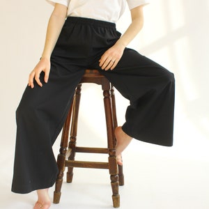 MUSLIN/LINEN TROUSERS, Black Linen Pants, trousers of free cut with an elastic band , Black minimal trousers image 1