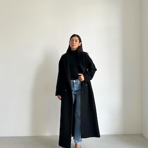 BLACK LONG COAT Comfortable Coat, Wool Women Warm Winter Coat, Handmade Long Sleeve Casual Women Coat, Minimalist Coat, Casual, Gift image 6