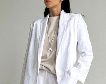 ORGANIC LINEN JACKET , White  Linen Summer Jacket for Women, Linen Minimal Perfect Gift for Special Person, Lightweight  Summer Clothing