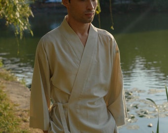 ORGANIC LINEN ROBE, Short Linen Robe, Robe  Unisex, Linen Robe Is Perfect Gift for Special Person, Lightweight Robe, Summer Clothing