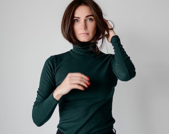 WOMENS TURTLENECK, SLIM-Fit Turtleneck, Long Sleeve Ribbed Stretch Turtleneck Perfect For Autumn, Winter And Spring, Turtleneck Top
