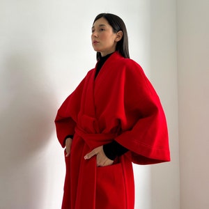 Jersey Red Kimono, Warm Kimono Cape, Natural Jersey, Gift for girl, Pinterest vibe, Kimono urban Robe for outside image 1