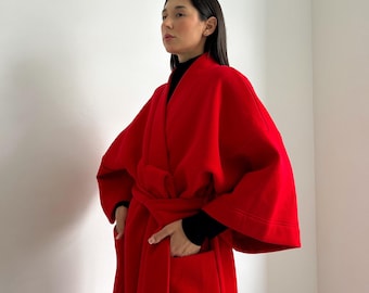 Jersey Red Kimono, Warm Kimono Cape, Natural Jersey, Gift for girl, Pinterest vibe, Kimono urban Robe for outside