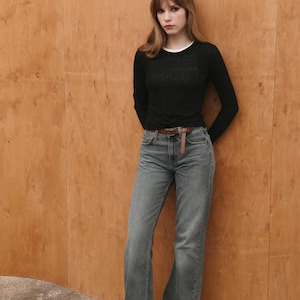 DAMEN LONGSLEEVE, SLIM-Fit Croptop, Langarm-Rippen-Stretch-Longsleeve Perfekt für Herbst, Winter und Frühling, minimalistisches Top