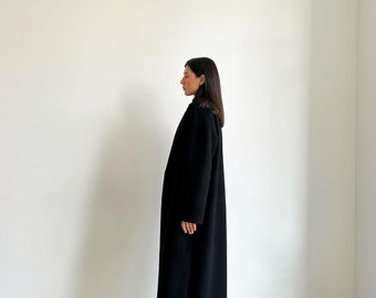 BLACK LONG COAT Comfortable Coat, Wool Women  Warm Winter Coat, Handmade Long Sleeve Casual Women Coat, Minimalist Coat, Casual, Gift
