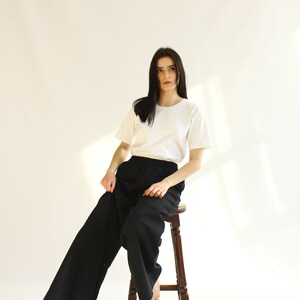 MUSLIN/LINEN TROUSERS, Black Linen Pants, trousers of free cut with an elastic band , Black minimal trousers image 4