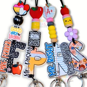 Personalized Teacher Lanyard | Beaded Badge Holder, School Charm, Trendy Educator Gift
