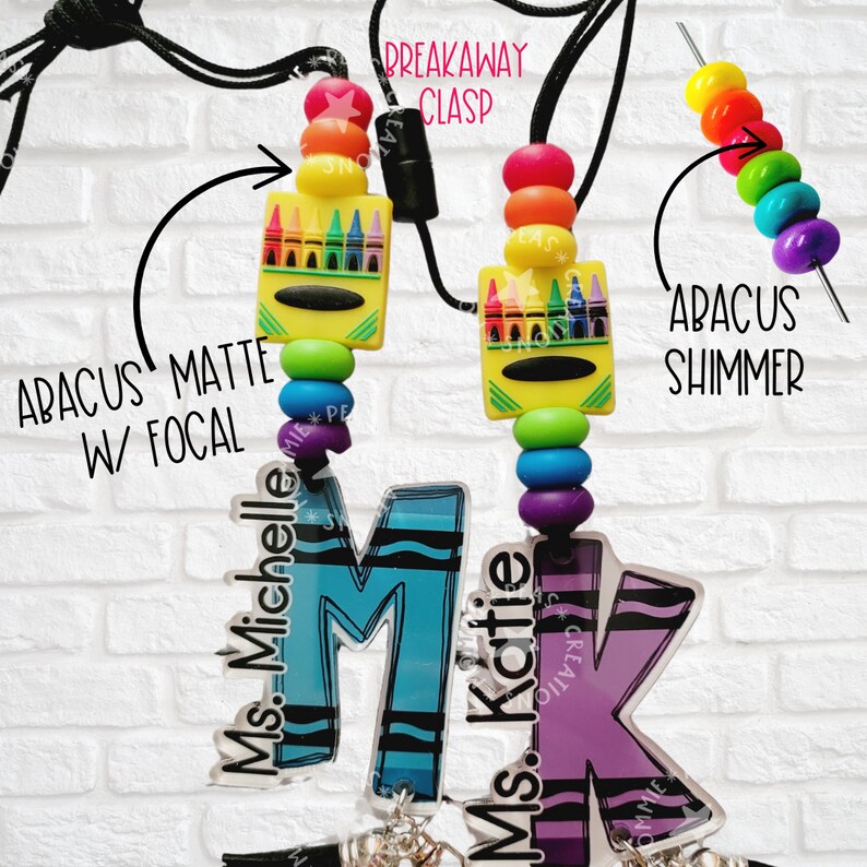Personalized Crayon Monogram Alpha Lanyard Custom Bead Choices ID