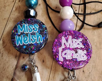 personalized beaded lanyard, custom id holder, gifts for nurse, teacher appreciation, circle lanyards, cute id holder gift for her