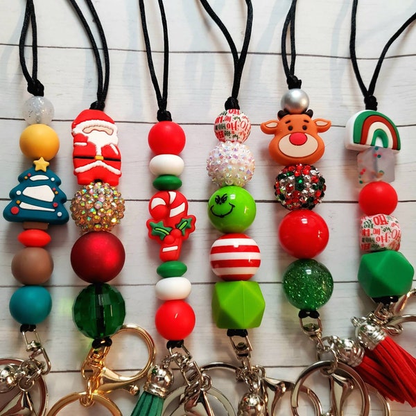 Christmas Beaded Lanyard| Teacher Lanyard| holiday id holder Lanyard| Winter nurse Lanyard| Santa id holder| Christmas Tree