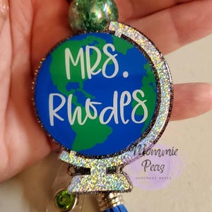 Personalized Teacher Lanyard: Globe Badge Reel with Tassel