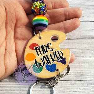 Art Palette Teacher Lanyard: Beaded ID Holder with Glitter