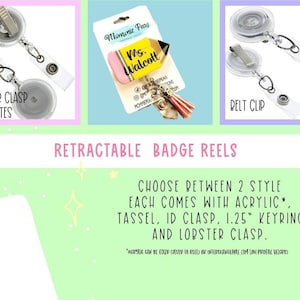 Glitter Pencil Retractable Badge Reel | Personalized Teacher ID Holder | Beaded Lanyard image 8