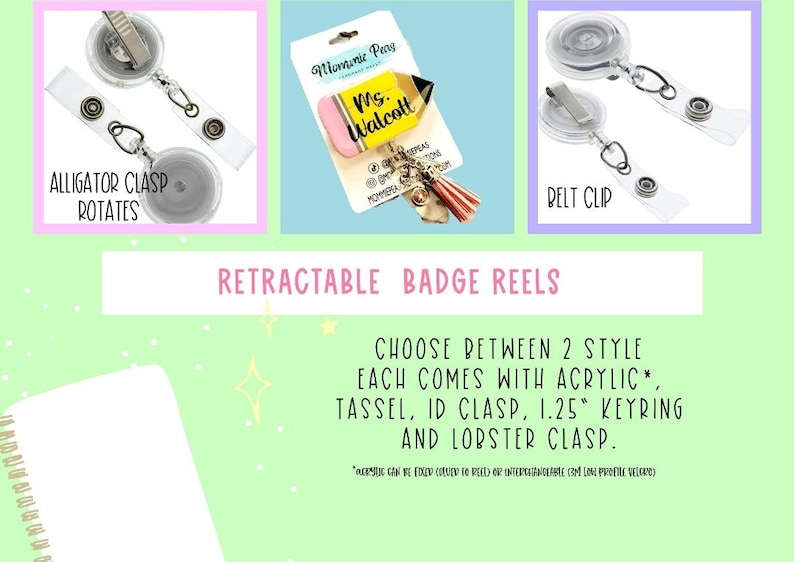 Glitter Pencil Retractable Badge Reel | Personalized Teacher ID Holder | Beaded Lanyard image 8