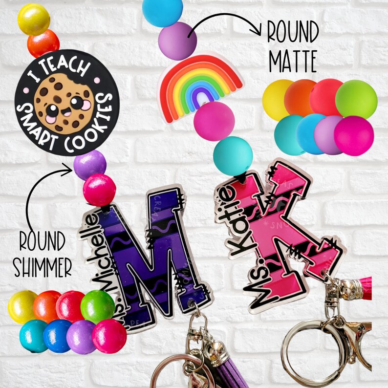 Personalized Crayon Monogram Alpha Lanyard Custom Bead Choices ID