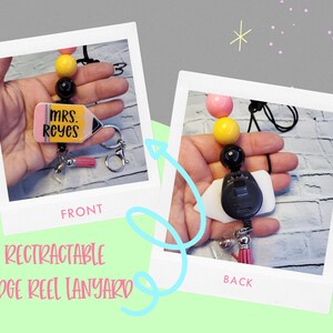 Glitter Pencil Retractable Badge Reel | Personalized Teacher ID Holder | Beaded Lanyard image 9