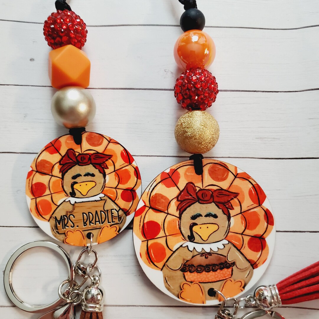 Thanksgiving Turkey Beaded Lanyard Personalized Teacher Lanyard ID