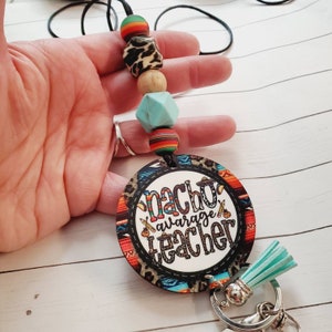 Nacho Average Teacher Lanyard: Western Serape Beaded ID Holder