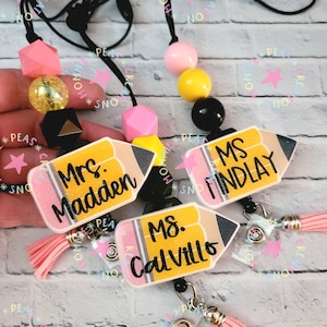 Personalized Teacher Lanyard With Keychain, Acrylic Name Charm Silicone Beaded Lanyard For ID Badges & Keys, Appreciation Gift For Teachers/Colleagues