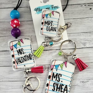 Teacher lanyard| personalized bright color id holder|  custom necklace| cute id holder| notebook paper breakaway beaded lanyard