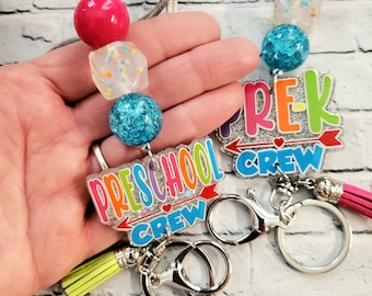 Teacher Beaded Lanyard, Rainbow Glitter, Personalized ID Holder