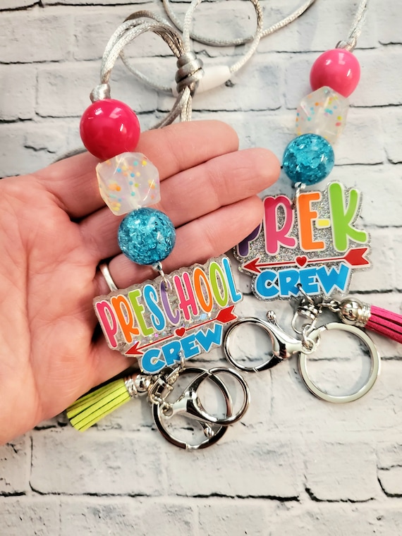 Teacher Beaded Lanyard, Rainbow Glitter, Personalized ID Holder