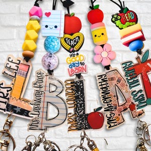 Personalized Teacher Lanyard – School Theme Beaded ID Holder, Educator Gift, Teacher Appreciation