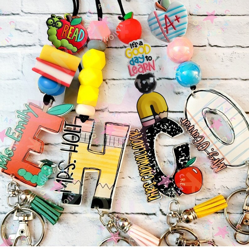 Personalized Teacher Lanyard Custom School Theme Handmade Gift back to school cute Id holder Gift for teacher Teacher Appreciation B. Pencil