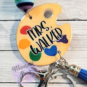 Personalized Lanyard Custom Accessories: Handmade Beaded Paracord, Art Palette Charm | Breakaway Safety, Rainbow Beads | Teacher Gift