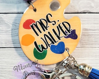 Personalized Lanyard Custom Accessories: Handmade Beaded Paracord, Art Palette Charm | Breakaway Safety, Rainbow Beads | Teacher Gift