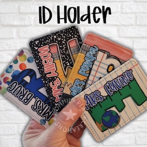 Personalized Teacher ID Badge Holder | Vertical Faux Leather Educator Wallet with Custom Name