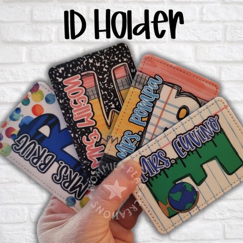 Personalized Faux Leather Teacher ID Badge Holder | Vertical Name Card Wallet
