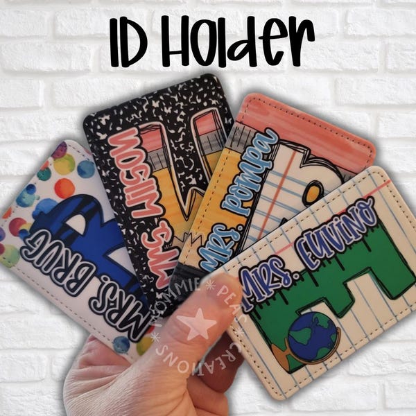 Personalized Teacher ID Badge Holder | Faux Leather Vertical Wallet with Custom Name, School Faculty, Educator Badge, Monogram Card Holder