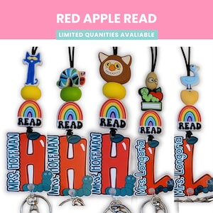 Personalized Teacher Lanyard | Custom Beaded Badge Holder | READ Apple Design | Teacher Appreciation Gift