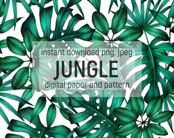 Jungle Leaves Digital Paper, Seamless Pattern (PNG, JPEG)