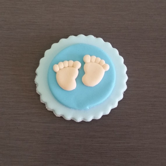 6 X Baby Shower Cupcake Toppers Blue Edible Feet Etsy