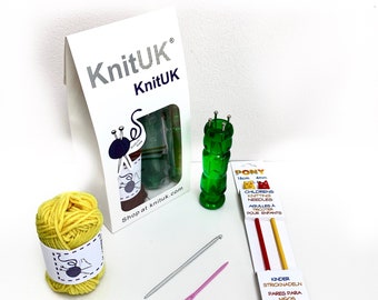 KnitUK Knitting Dolly & Needles Kit. French knitter Loom, hook, needles and yarn.