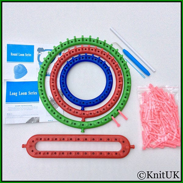 KnitUK Knitting Looms Assortment Set of 4. Pink extra pegs included